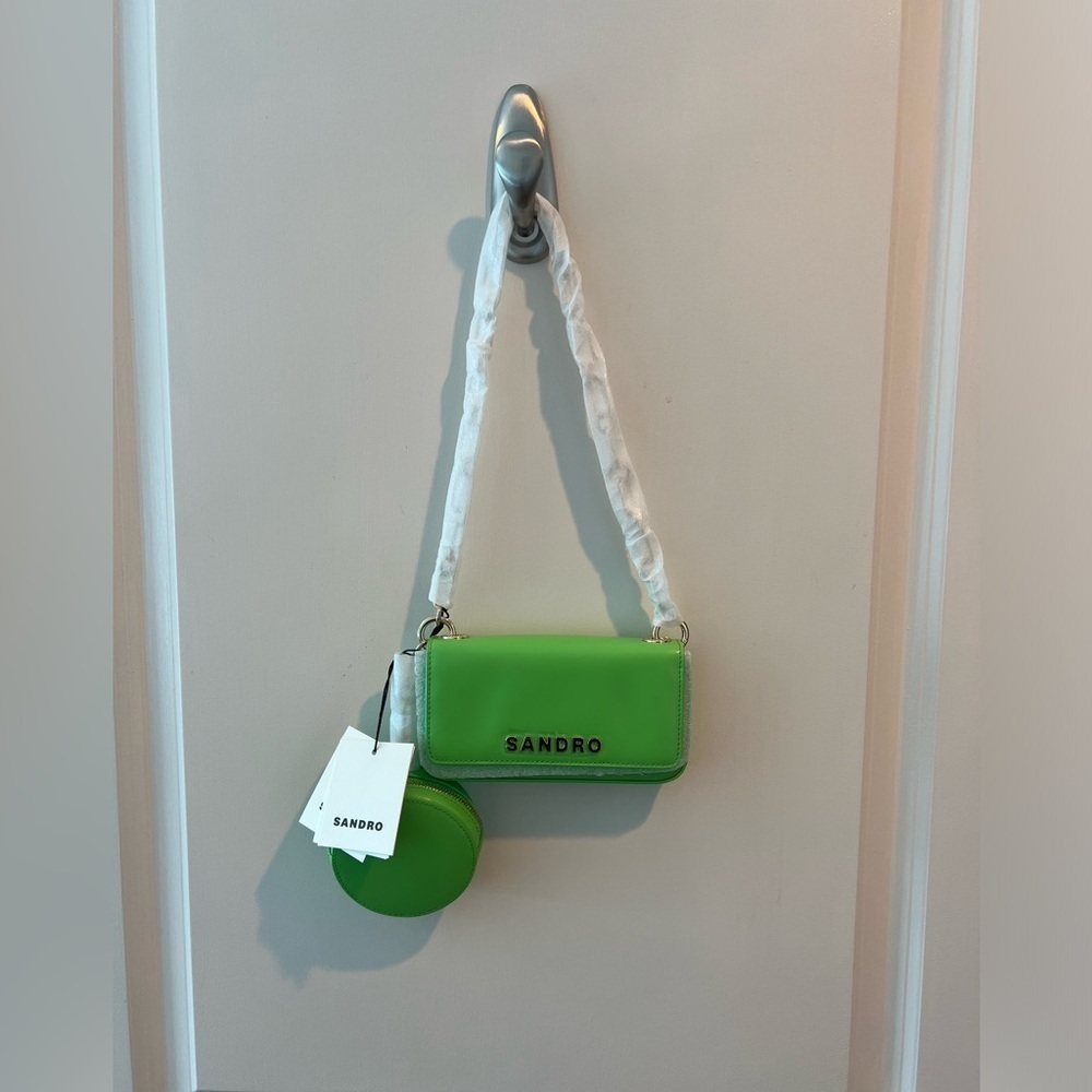 Sandro Vert Pomme Mini Purse Green Chain Strap Women's Bag - Picture 4 of 16